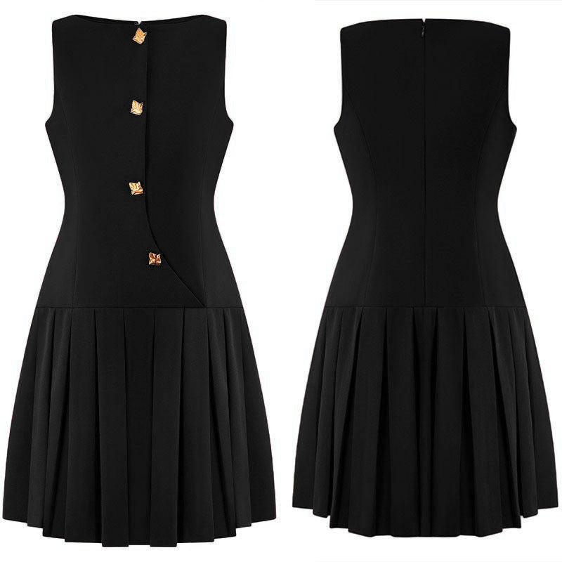 Womens Elegant Sleeveless Pleated Dress by Ricaloux