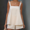 Bow Strap Square Neck A-Line Tank & Elastic Waist Casual Shorts 2-Piece Co-Ord Set by Ricaloux