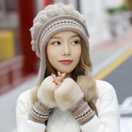 Cozy Knit Fleece-Feel Beanie With Ear Flaps & Pompom Warm Winter Hat For Women Perfect For Skiing & Outdoor Activities - RICALOUX