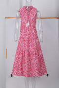 Sleeveless V-neck Tassel Abstract-print Dress by Ricaloux