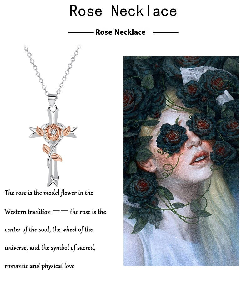 Cross Rose Jewelry Gift Necklace For Women by Ricaloux