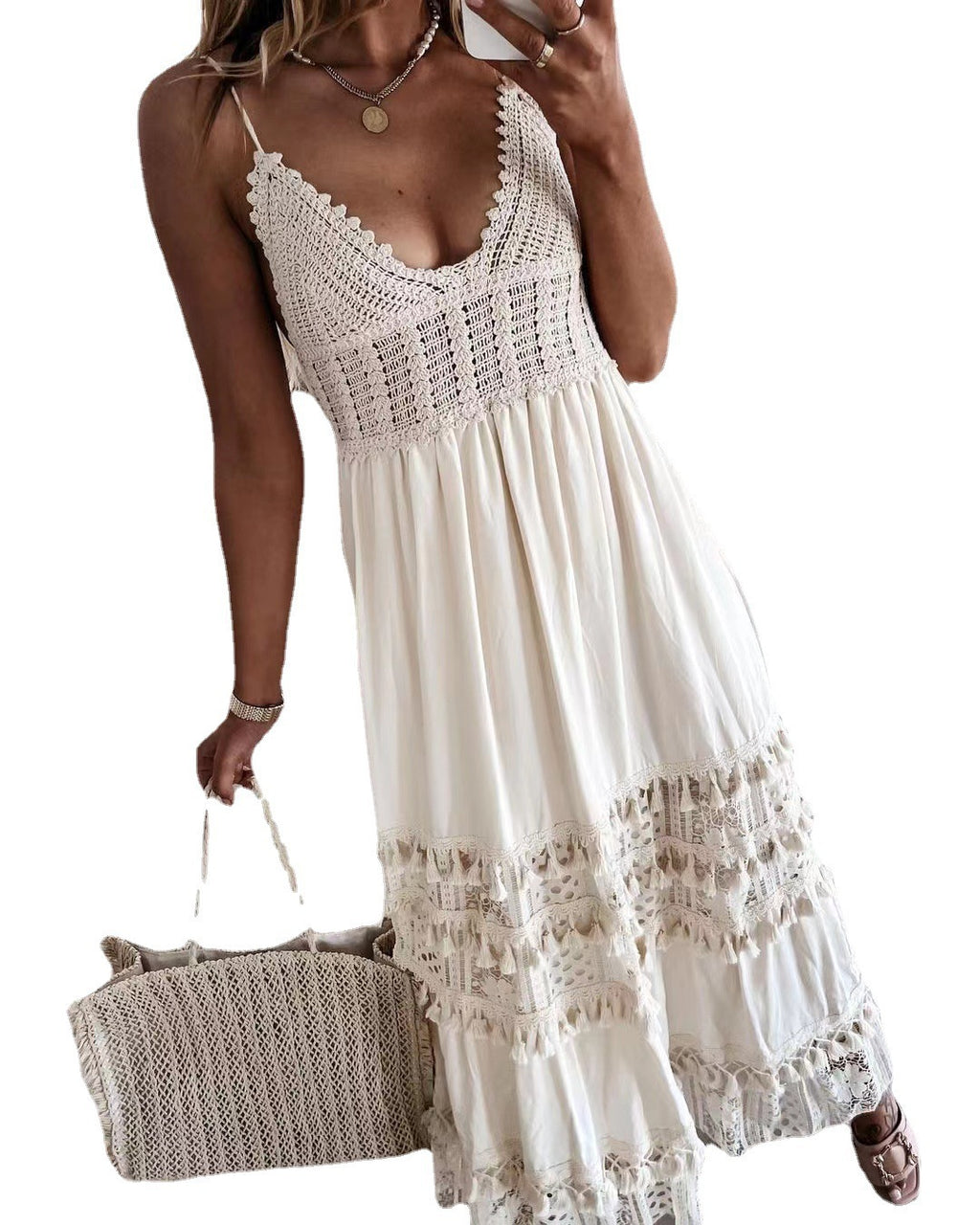 Casual Lace-panel Sleeveless Maxi Dress – Premium 0 | RICALOUX