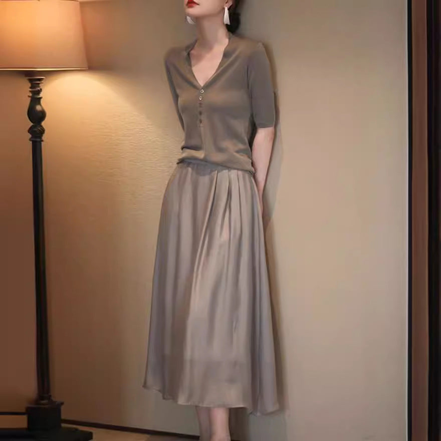 Womens Knitted Top And Skirt Two-piece Set by Ricaloux