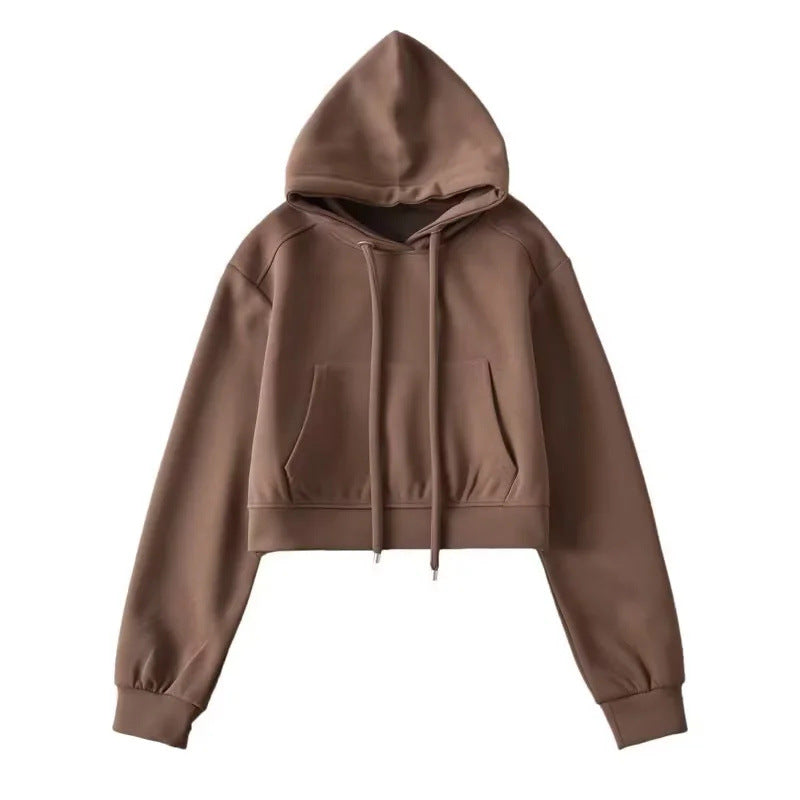 Hooded Cropped Sweatshirt Womens Casual Sports Jacket by Ricaloux