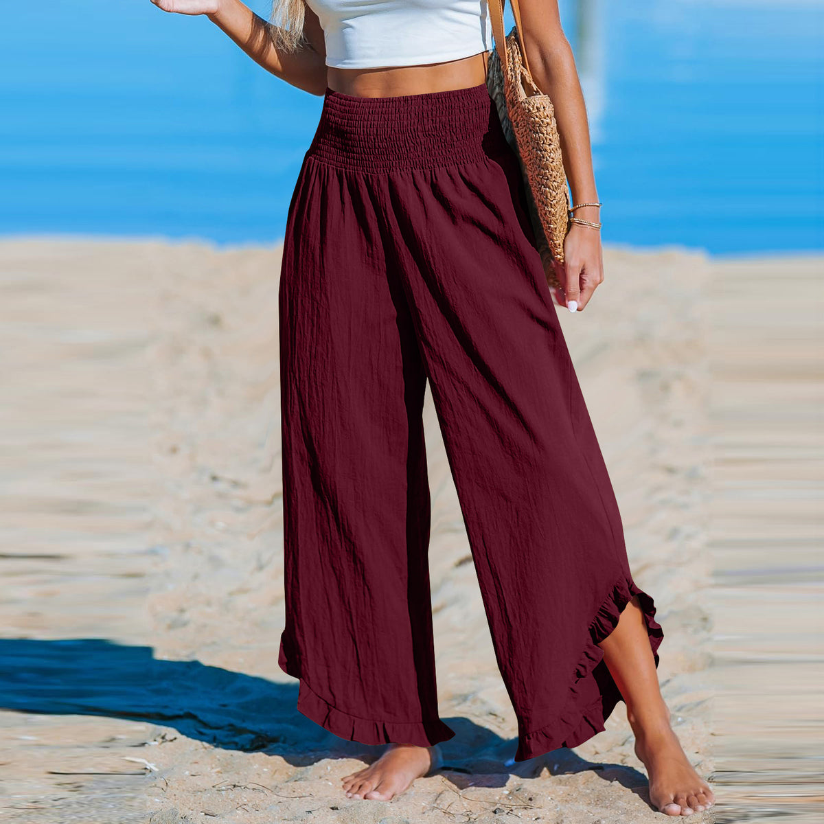 Pleated Asymmetrical Hem Cotton-linen Loose-fit Casual Pants by Ricaloux