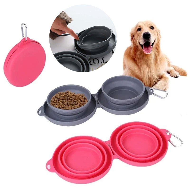 Rubber Foldable Double Bowl Pet Feeding Bowl Pets Supplies Dog Cat Bowls - RICALOUX