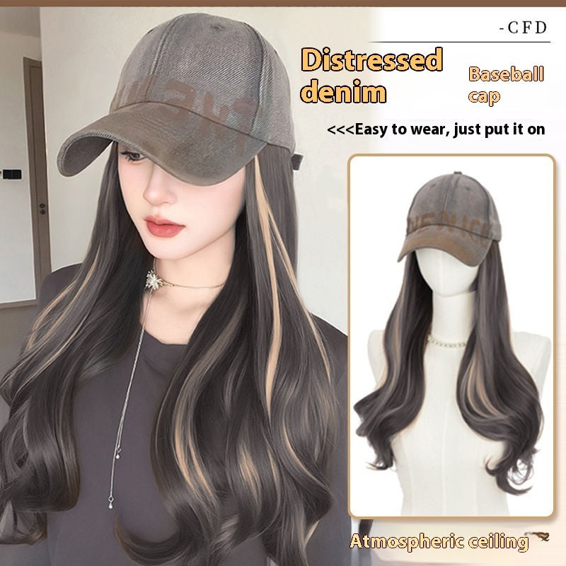 All-in-one American Retro Denim Peaked Cap Dyed Micro-roll Wig – Premium 0 | RICALOUX