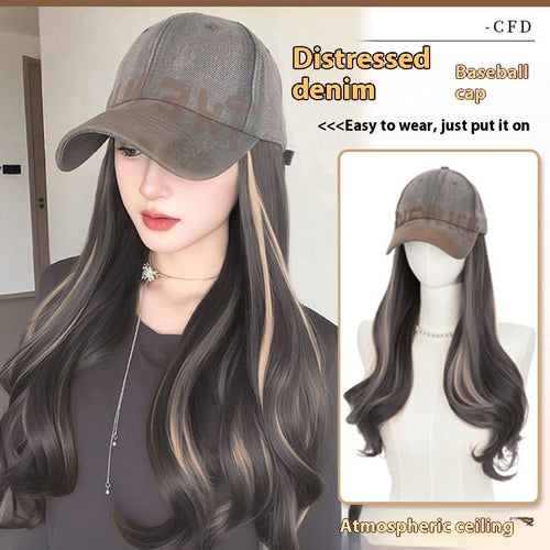 All-in-one American Retro Denim Peaked Cap Dyed Micro-roll Wig – Premium 0 | RICALOUX