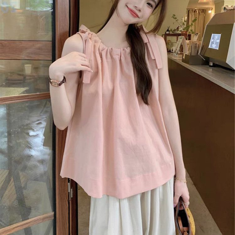 Womens Minimalist Fashionable Solid-color Drawstring Sleeveless Shirt – Premium 0 | RICALOUX