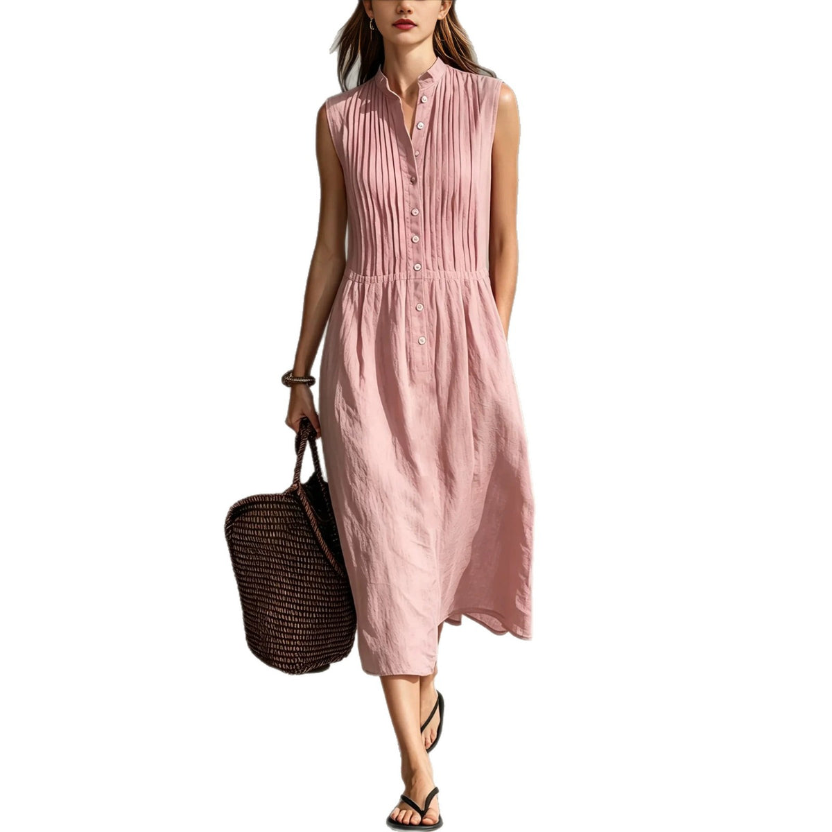 Womens Fashion Simple And Elegant Sleeveless Single-breasted Dress by Ricaloux