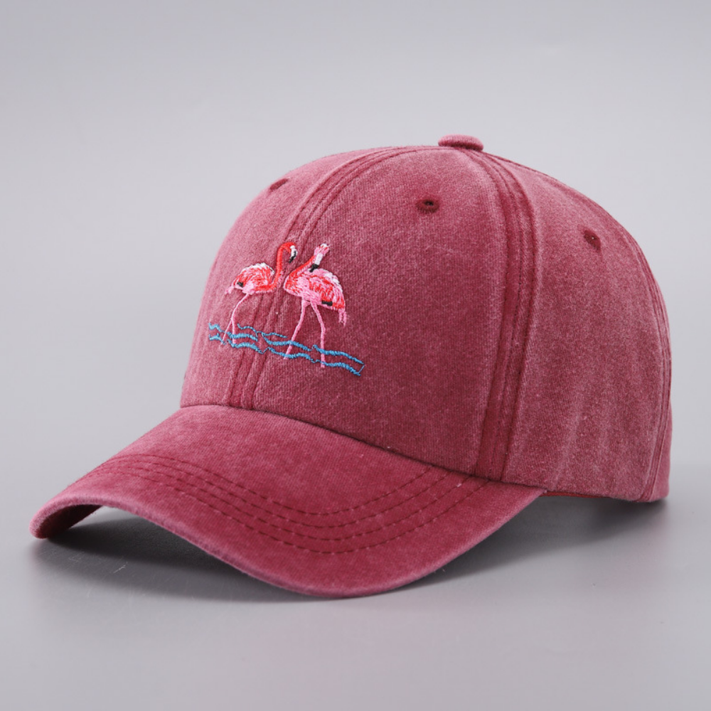 Women's Distressed Washed Flamingo Embroidery Fashion Trend Baseball Cap Suitable For Daily Commuting, Outdoor Activities, Seaside Vacations, And Sun Protection. by Ricaloux
