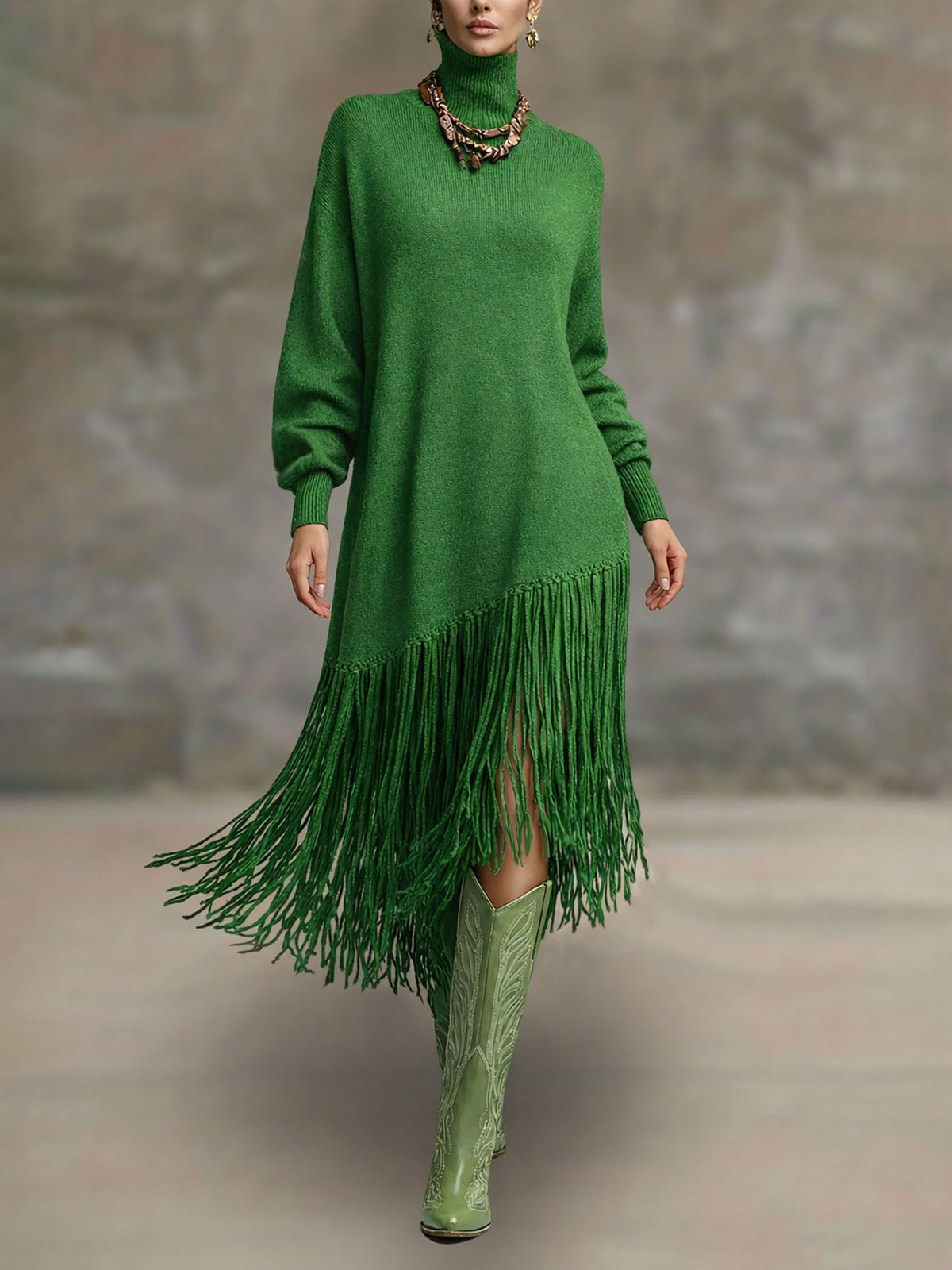 Womens Long Tassel Solid-Color Versatile Dress – Premium 0 | RICALOUX