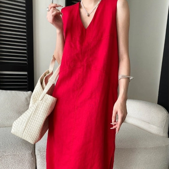 Breathable And Comfortable V-neck Loose-fit Sleeveless Dress – Premium 0 | RICALOUX