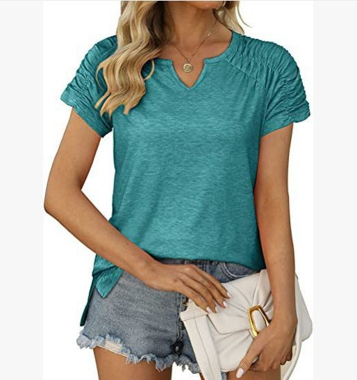 V-neck Raglan-sleeve Slit Casual Short Sleeve by Ricaloux