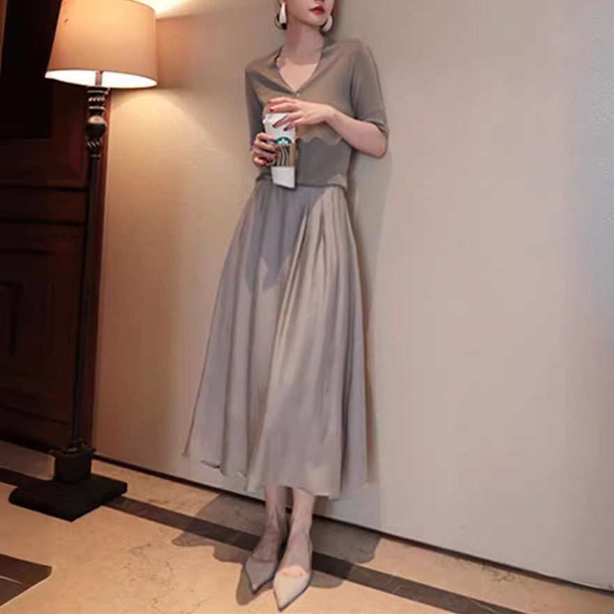 Womens Knitted Top And Skirt Two-piece Set by Ricaloux