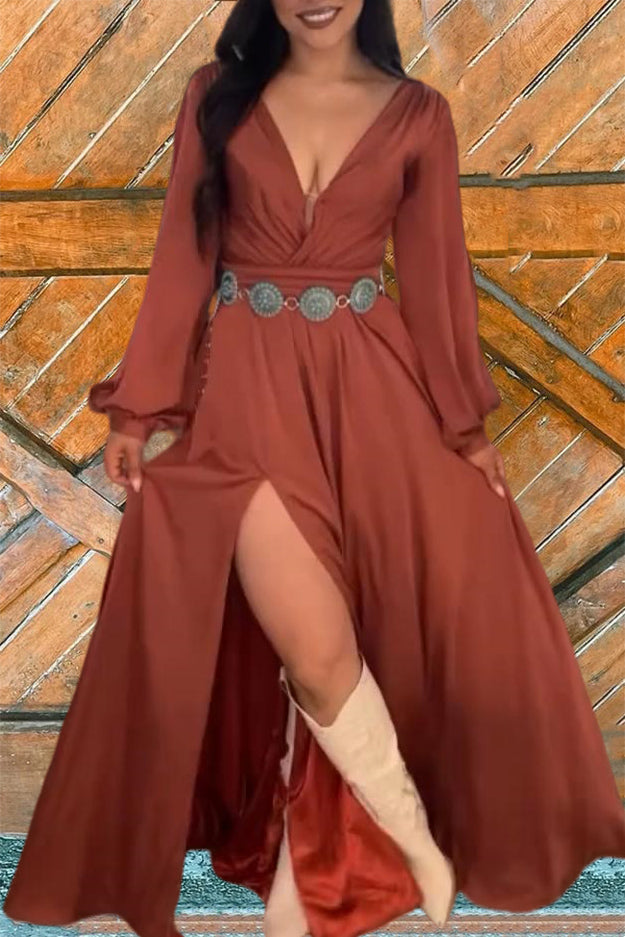 Slit Sleeves V Neck Long Dress Slit Dress by Ricaloux