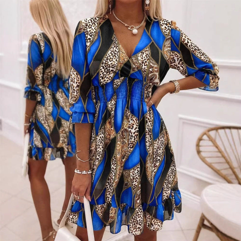 A-line Casual Chiffon Dress With A Fitted Waist And Ruffled Hem by Ricaloux