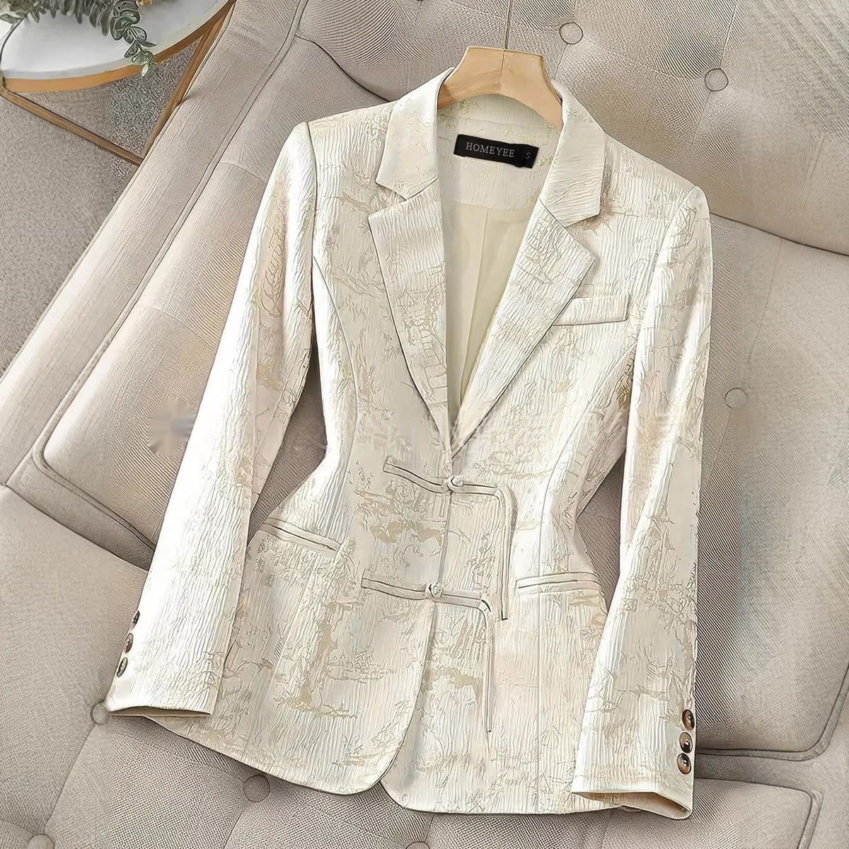 Chinese-style Solid-color Elegant Jacquard Two-button Blazer – Premium 0 | RICALOUX