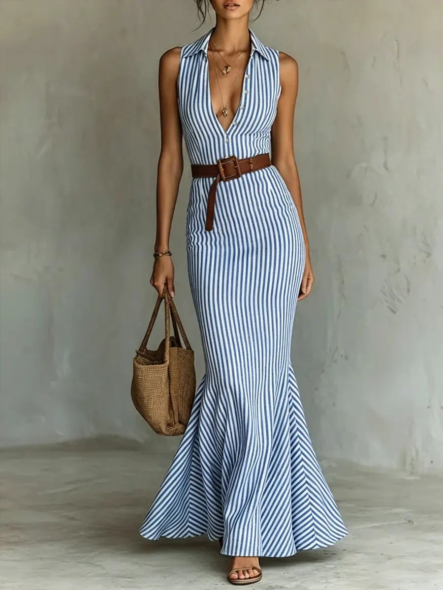Elegant V-neck Dress With A Belt For Women – Premium 0 | RICALOUX