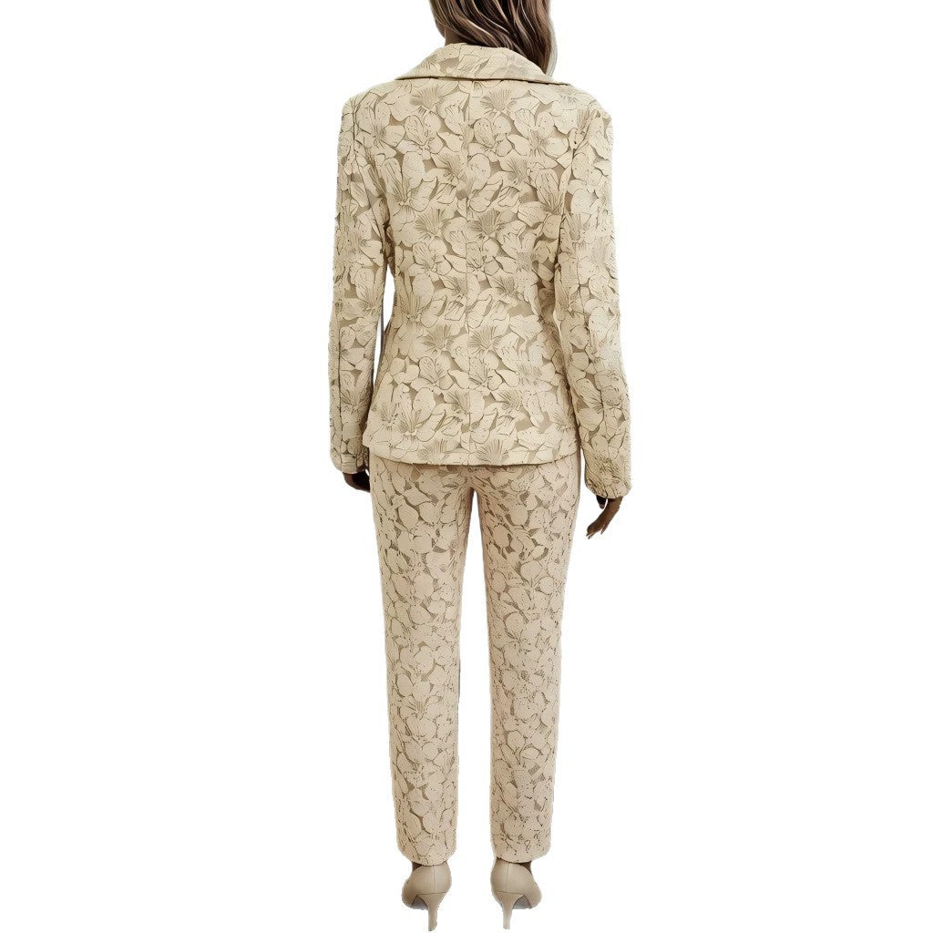 Womens Retro Lily Jacquard Slim-Fit Blazer And Pants Set by Ricaloux