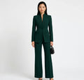 Stand Collar Single Button Fitted Blazer & High Waist Full Flare Suit Trousers 2-Piece Formal Suit Set – Premium 4 | RICALOUX