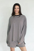 Striped Color Block Crew Neck Long Sleeve T-Shirt And Shorts Two Piece Set by Ricaloux