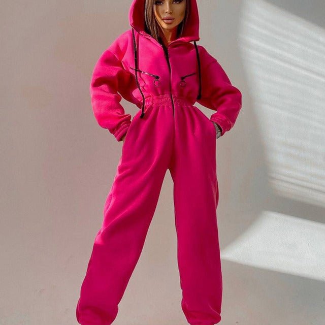 Casual Women Basic Hoodie Two Piece Sets Zipper Drawstring - RICALOUX