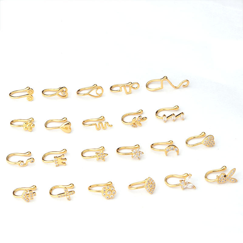 Brass Set Zircon Non-porous Piercing Clip Nose Ring – Premium 0 | RICALOUX