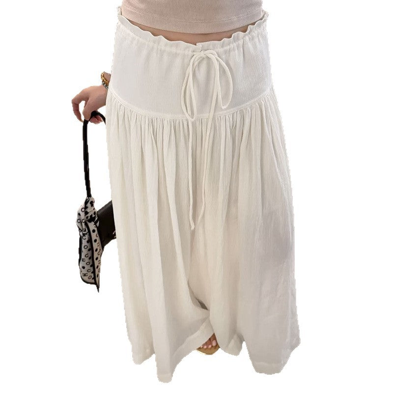 Figure-flattering Mid-length A-line Pleated Skirt With A Drawstring by Ricaloux