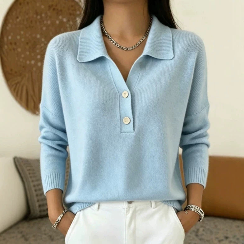 Womens Knitted Sweater With Turn-Down Collar, Casual Knit Top – Premium 0 | RICALOUX