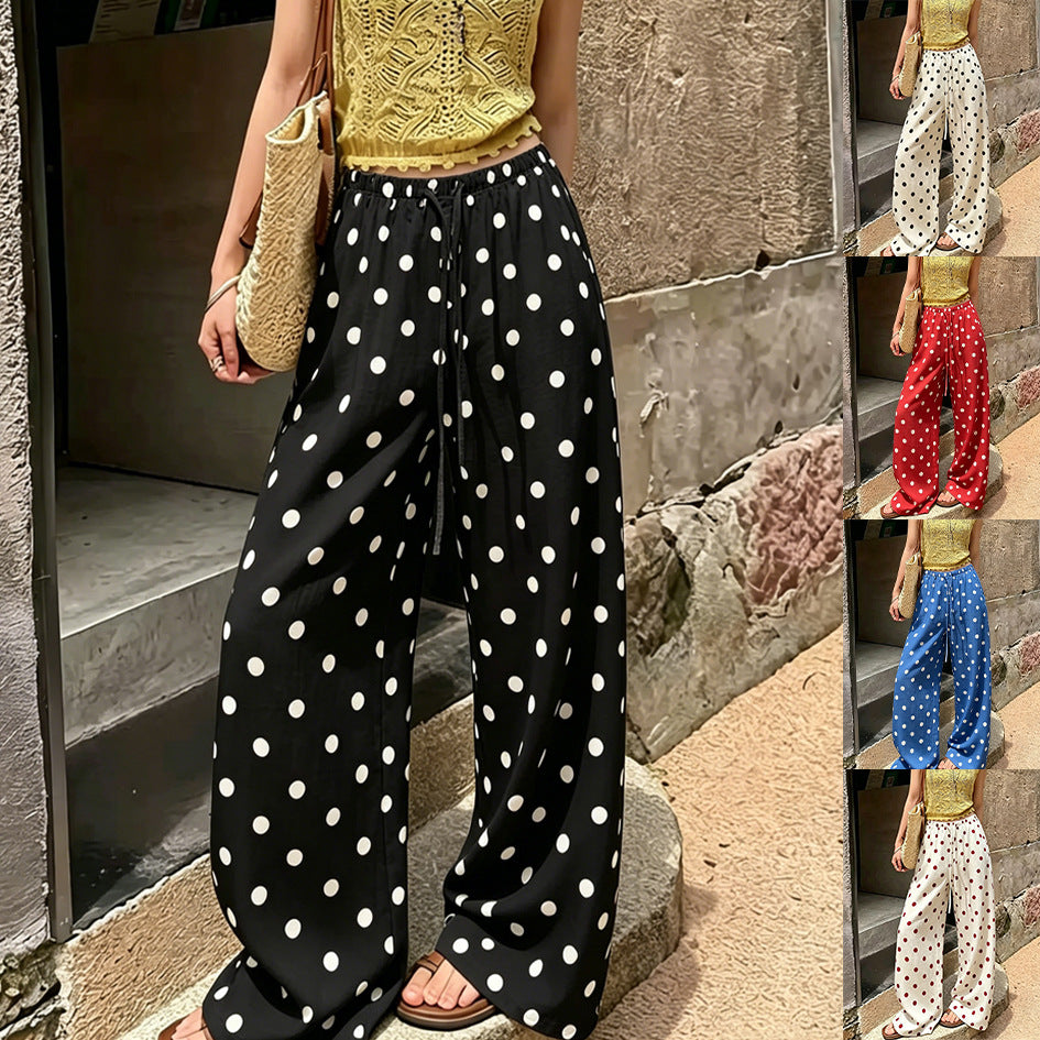 Womens Polka-dot Casual Long Straight-leg Pants by Ricaloux