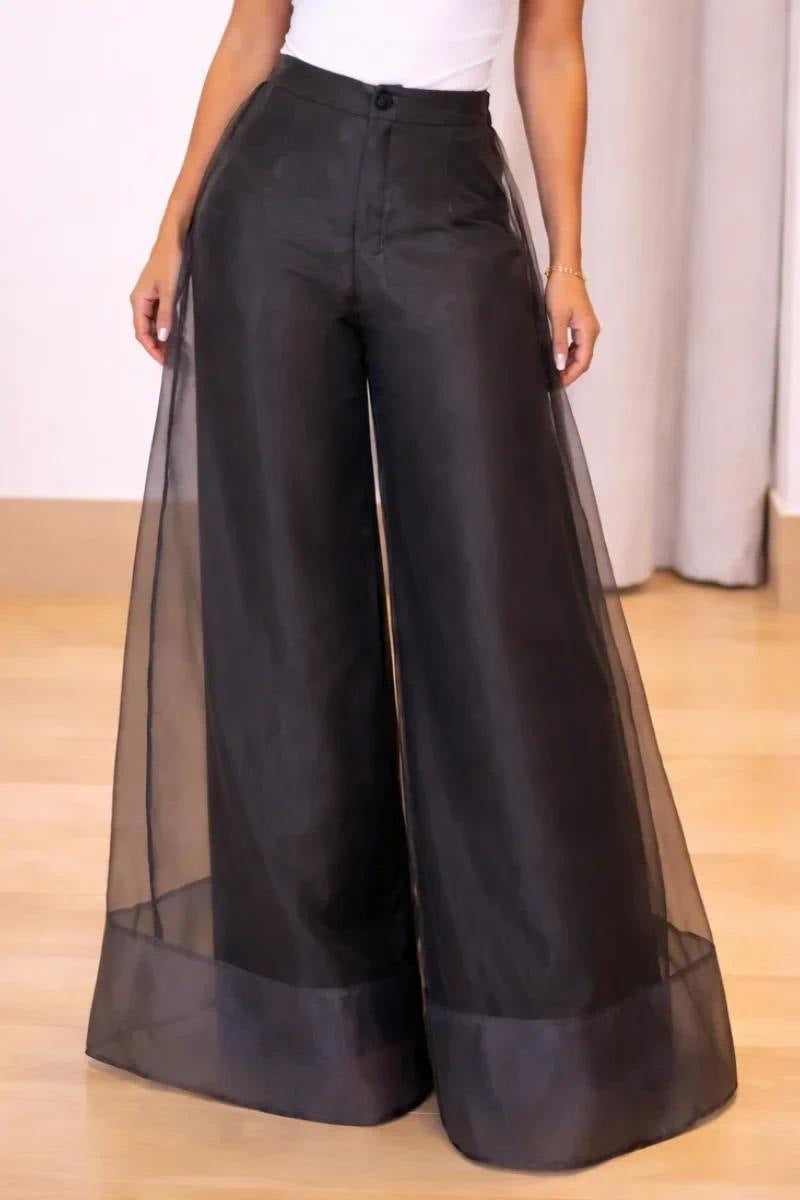 High-waisted Mesh Sheer Wide-leg Pants by Ricaloux