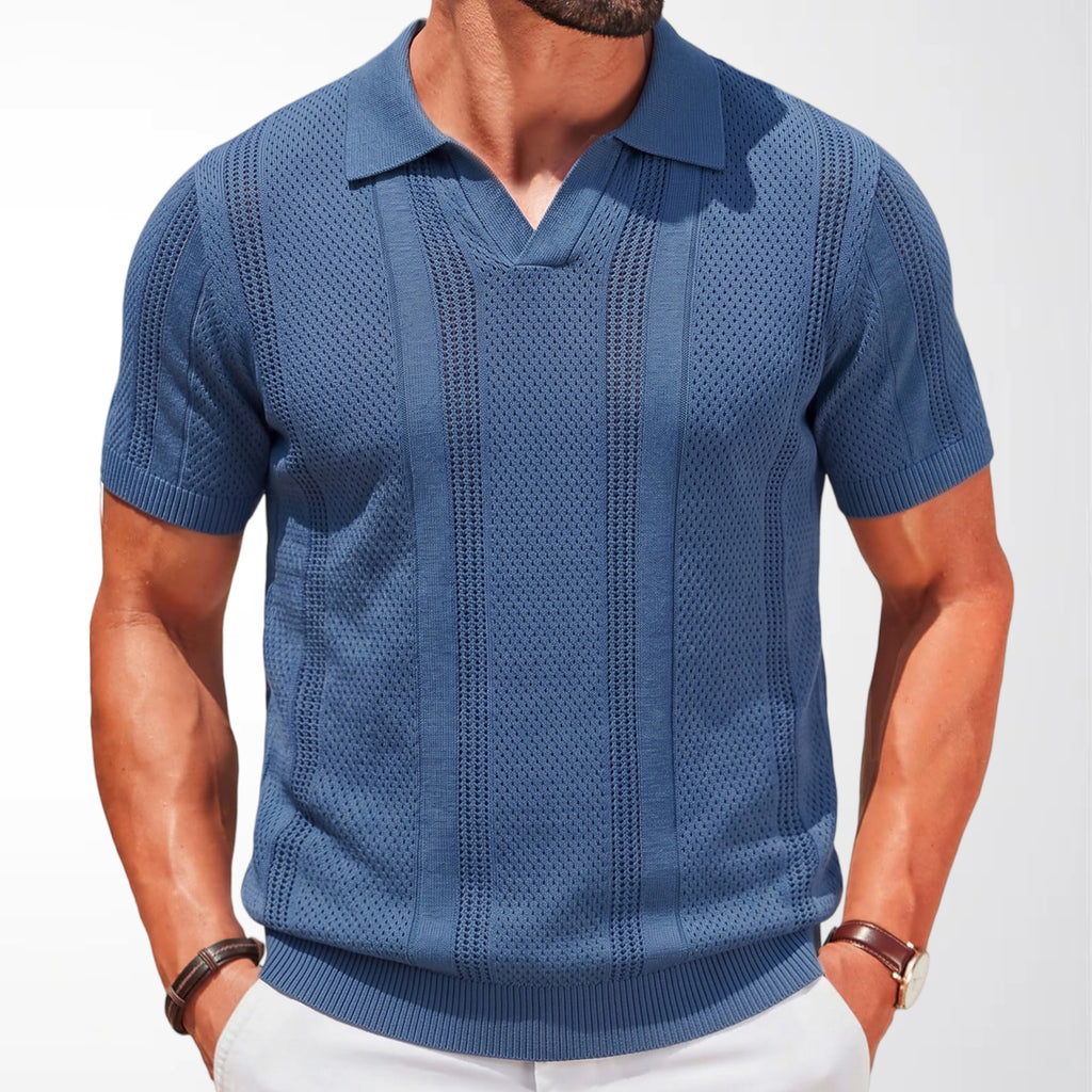 Mens Hollow-Out Knitted Polo Shirt by Ricaloux