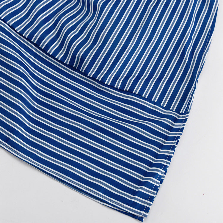 Strapless Blue And White Striped Maxi Dress by Ricaloux