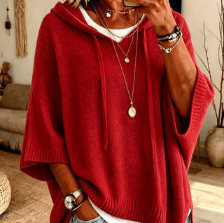 Womens Knitted New-Style Hooded Drawstring Sweater by Ricaloux