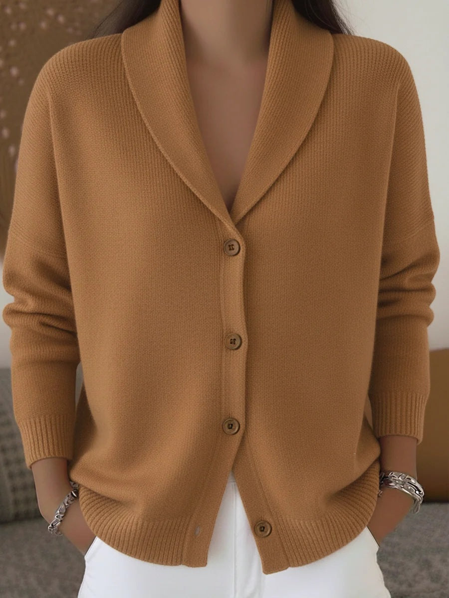 Womens Knitted Cardigan Loose-Fit Lazy Style Soft And Cozy Notch Lapel Solid Color Long-Sleeve Sweater by Ricaloux