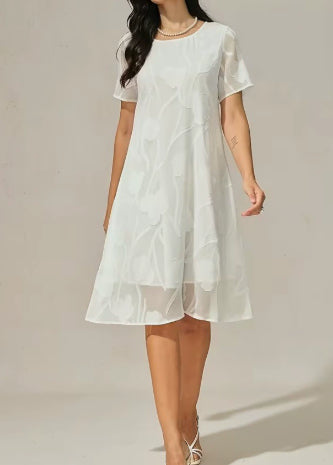 Womens SpringSummer Solid-Color Crew-Neck Short-Sleeve Slim-Fit Dress – Premium 0 | RICALOUX