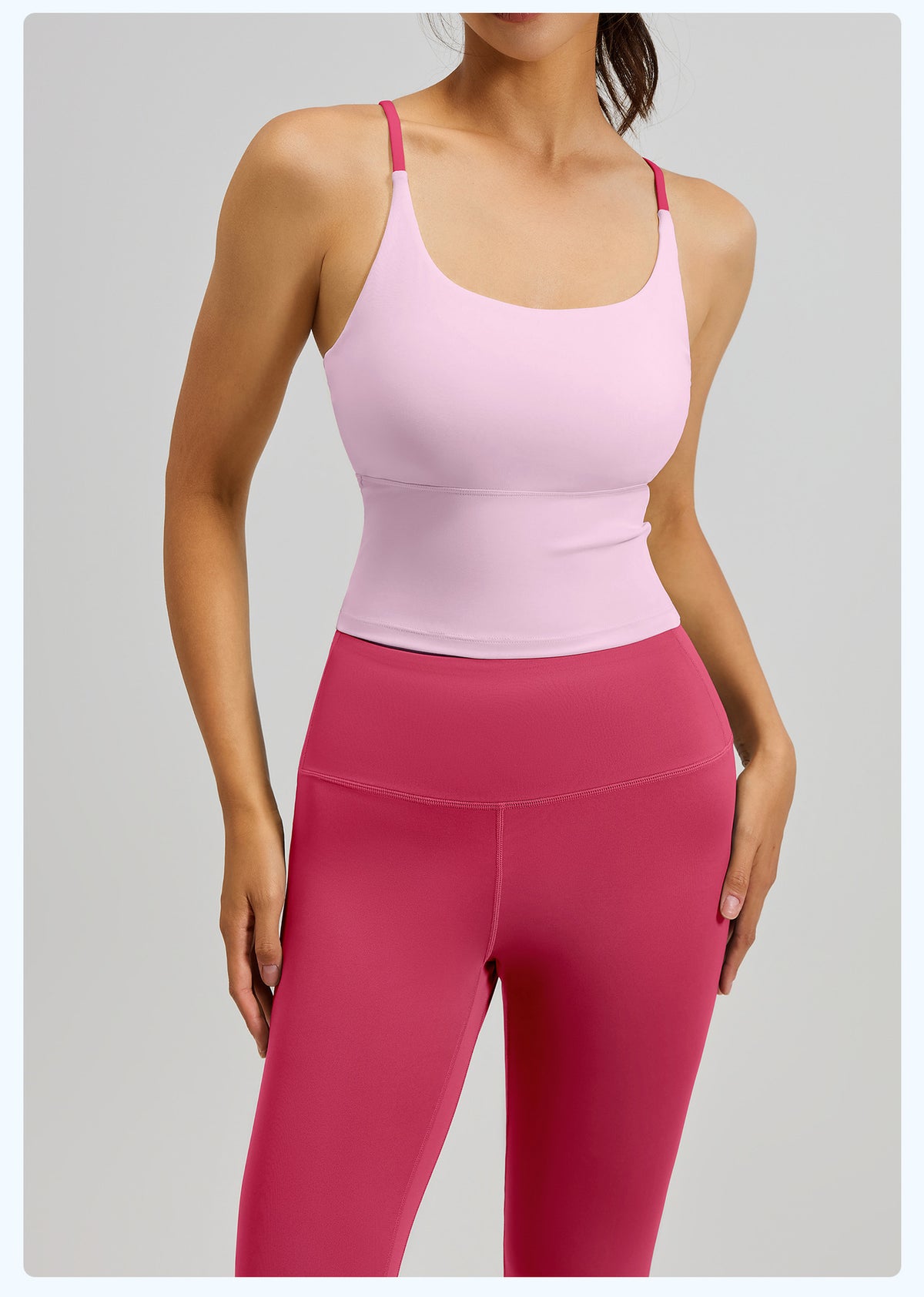 Women's Two-Piece Sports Fitness Outfit With Camisole Top & Long Pants, Color Block Shockproof Yoga Wear For Indoor Training – Premium 4 | RICALOUX