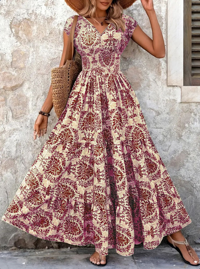 Vintage-print Dress Fashionable And Elegant V-neck Womens Wear – Premium 0 | RICALOUX