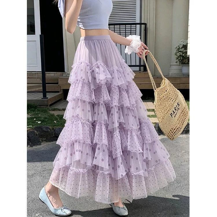 Ethereal Chiffon Puff Polka-dot Skirt by Ricaloux