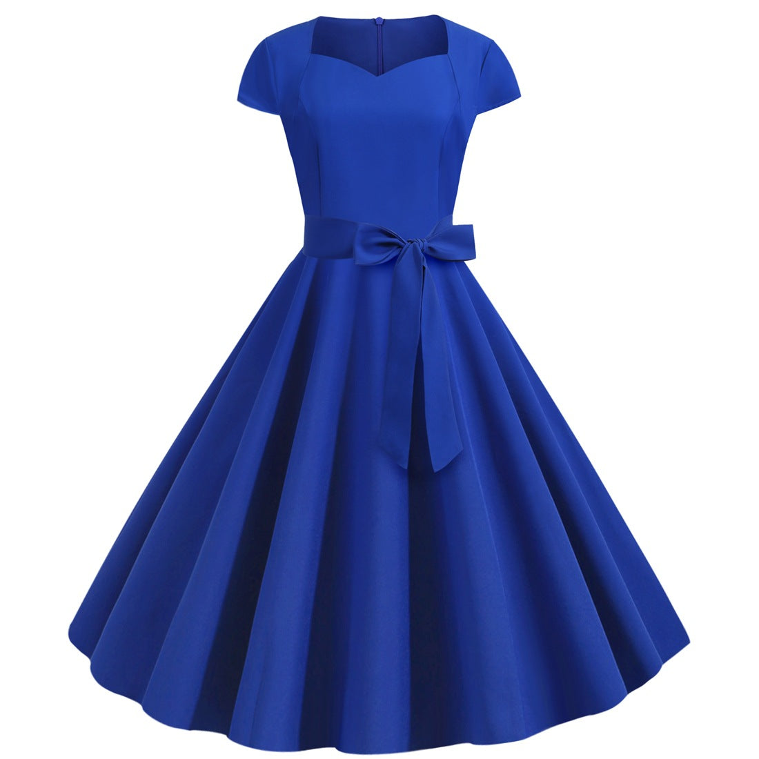 Solid-color Sleeveless A-line Dress With A Belt by Ricaloux