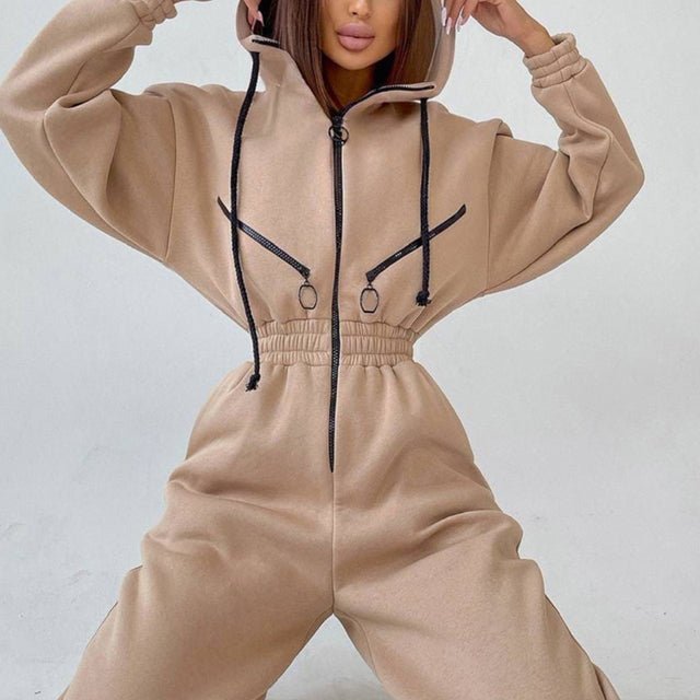 Casual Women Basic Hoodie Two Piece Sets Zipper Drawstring - RICALOUX