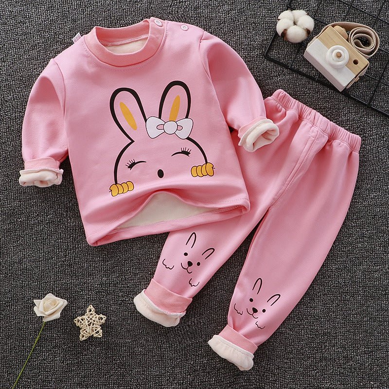 Children's Thermal Underwear Suit Fleece-lined Thickened Boys Girls Autumn Clothing - RICALOUX