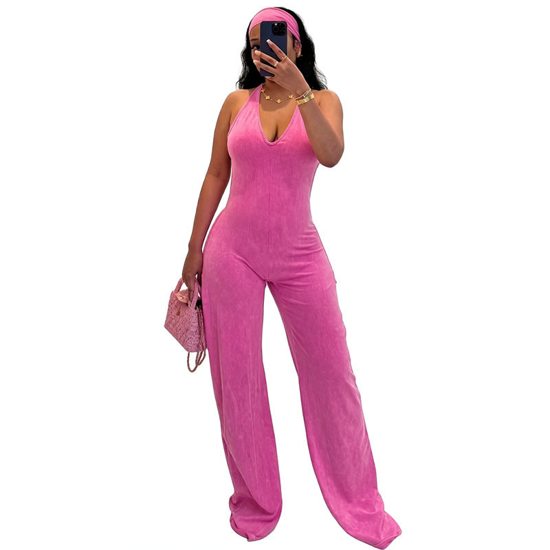 Casual Sporty Fauxwatereffect Openback Flared Jumpsuit by Ricaloux