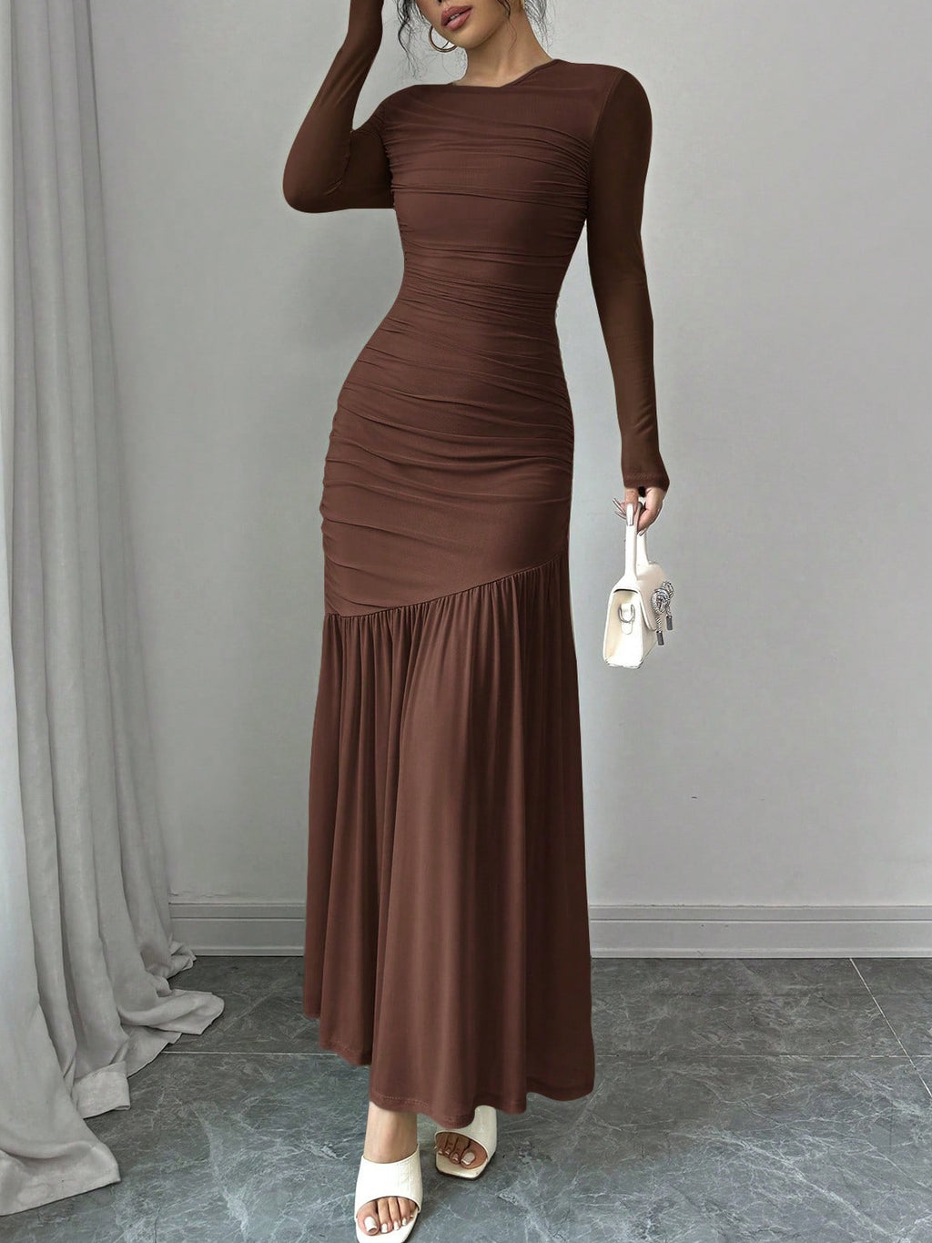 Fashionable Slim-fit Pleated Elegant Long-sleeve Dress – Premium 0 | RICALOUX