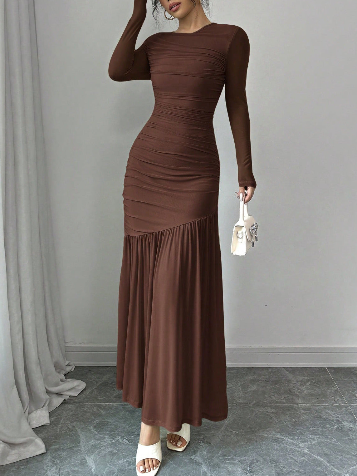 Fashionable Slim-fit Pleated Elegant Long-sleeve Dress – Premium 0 | RICALOUX