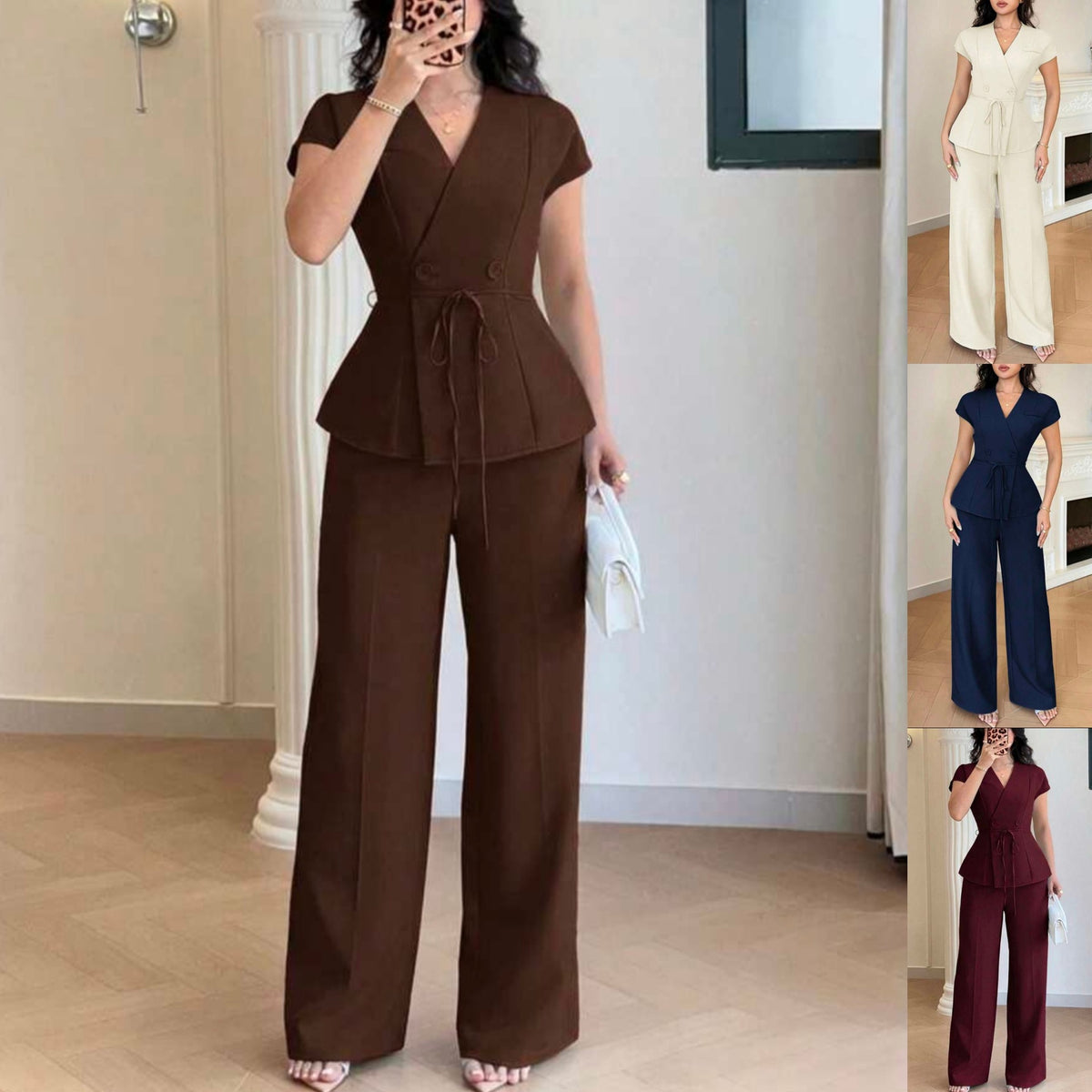 Womens Casual-Style Lace-Up Button Vest And Pants Set by Ricaloux