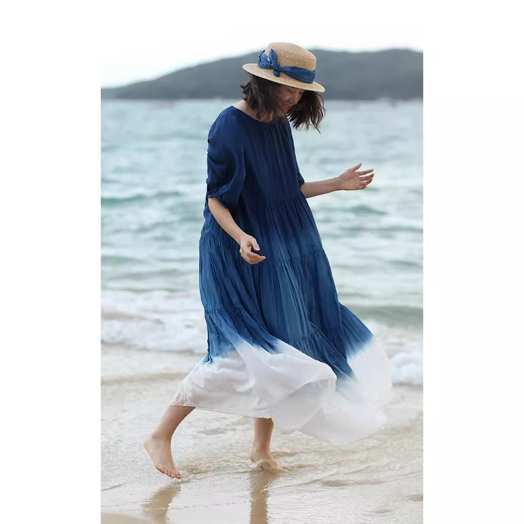 Ombre Loose-fit Cotton Dress by Ricaloux