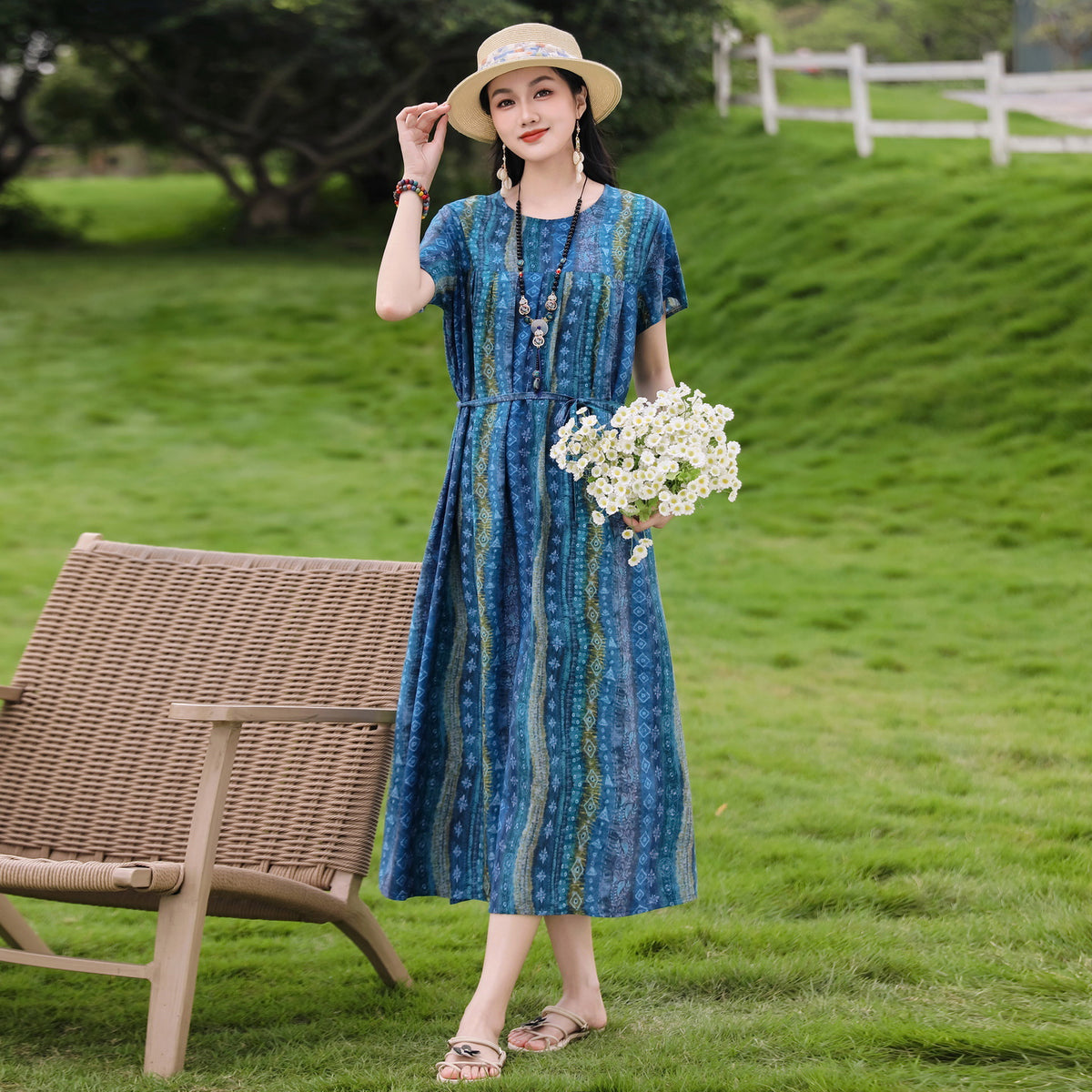 New Elegant Cotton Silk Dress For Middle Aged And Senior Women by Ricaloux