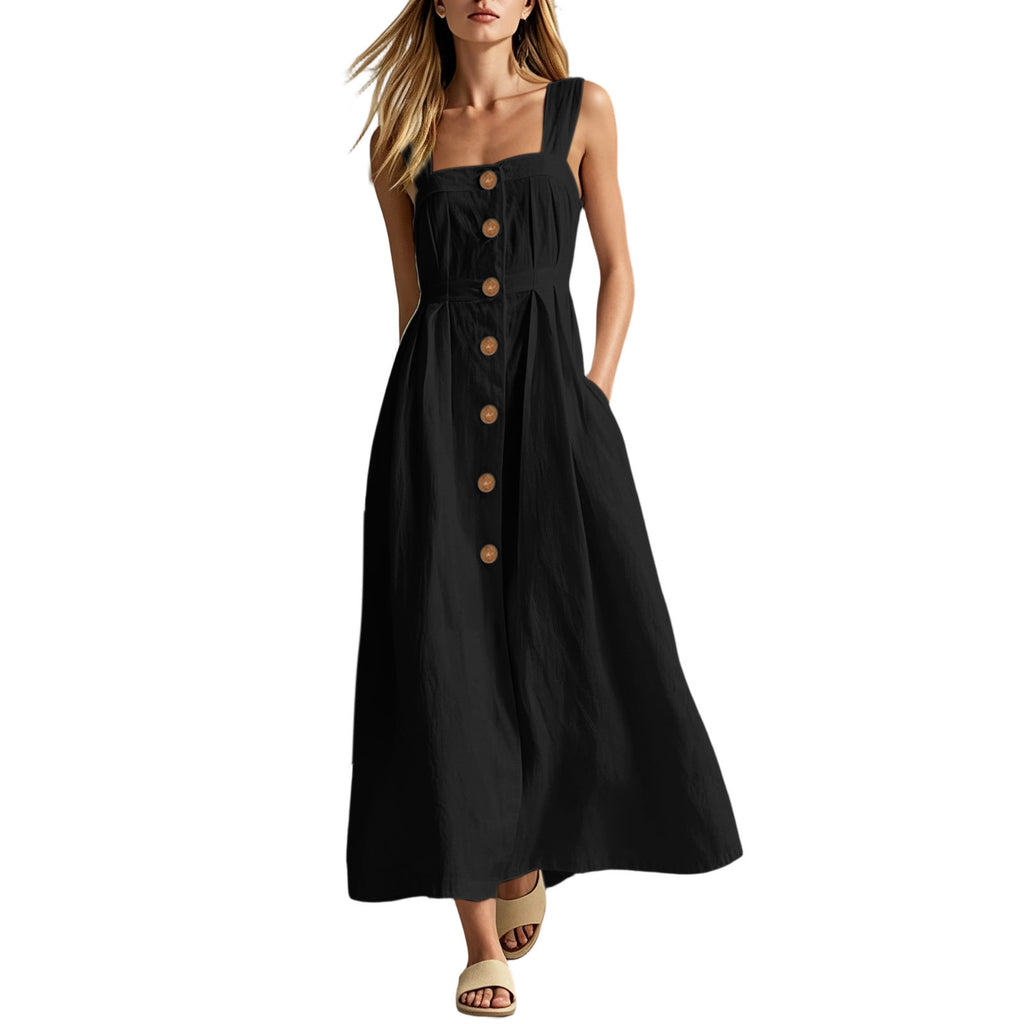 Solid-color Decorative-Button Womens Casual Dress by Ricaloux